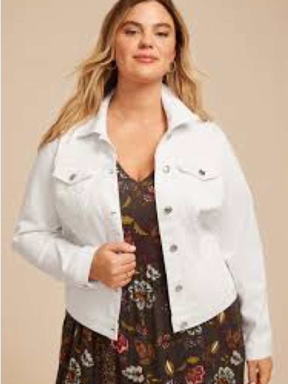 Plus Size Classic White Denim Jacket by Venezia. Plus Size 24